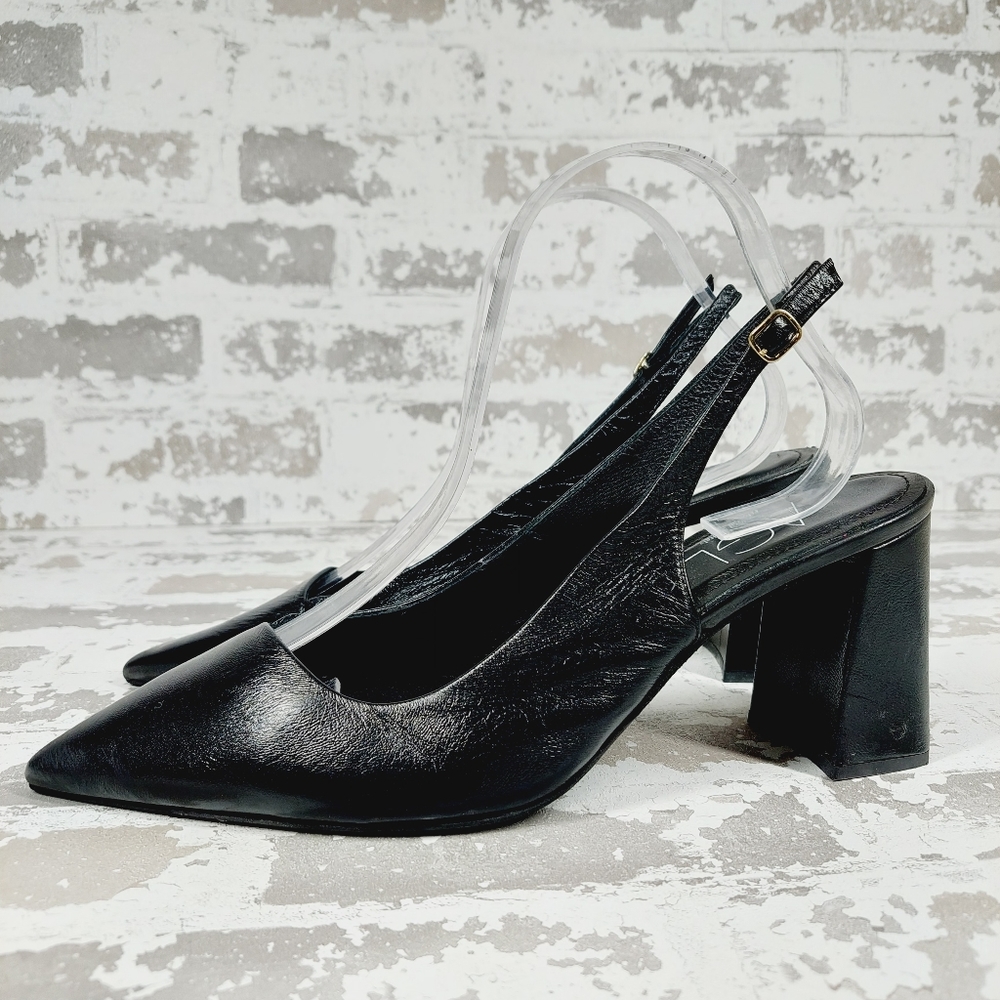 AGL Black Leather Slingback Heels